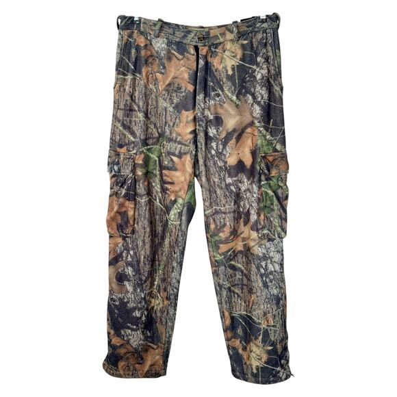 VTG Camo Cargo Pants M 35x31 READ Mesh Lined Zip Legs Fleecey Mossy Oak Hunting - Picture 9 of 12